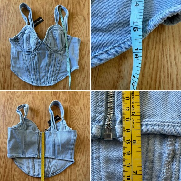Light Blue Wash Dip Hem Bust Cup Denim Corset Top Size 6 PrettyLittleThing - Picture 8 of 9